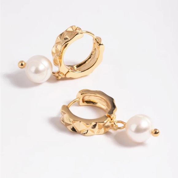Boutiques Jewelry - Gold Plated Fresh Water Pearl Diamond Huggie Earrings